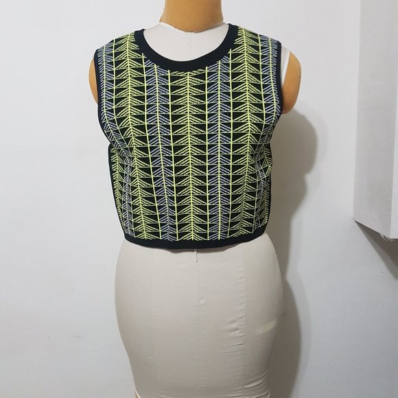 Green Neon, Gray and Black Crop Top